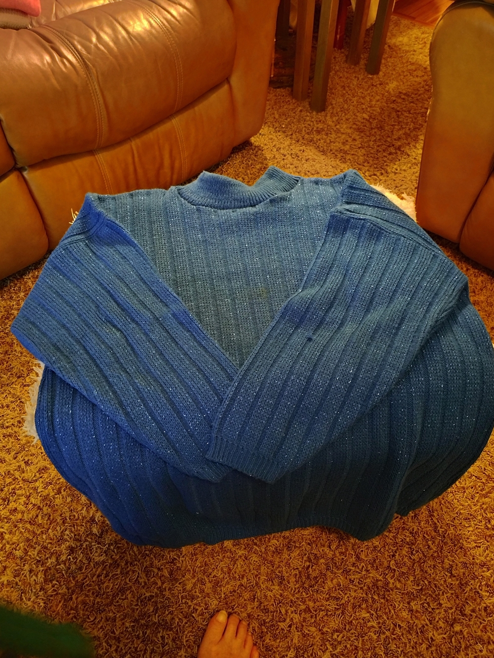 Women"s Blue Ribbed Knit Sweater